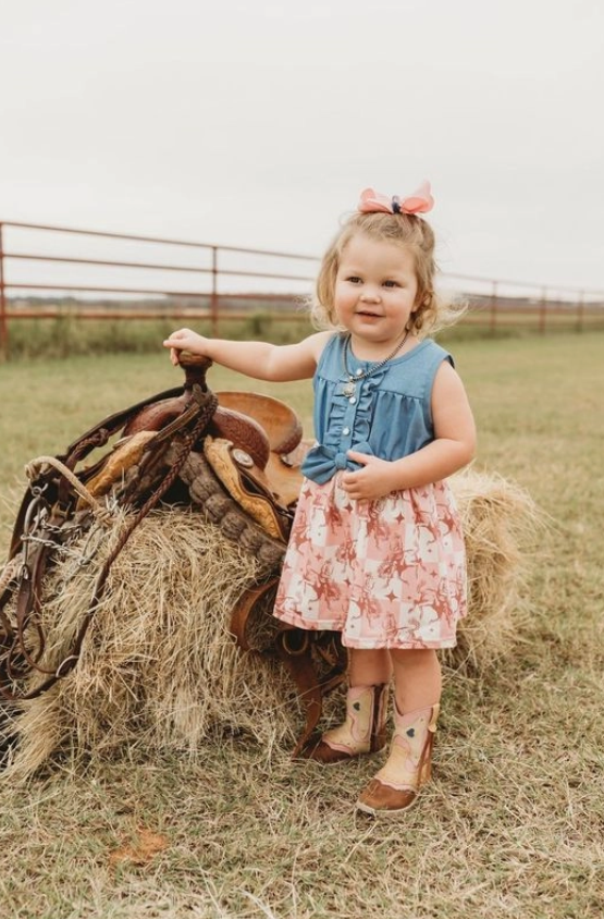 Plaid Bucking Horse Denim Dress
