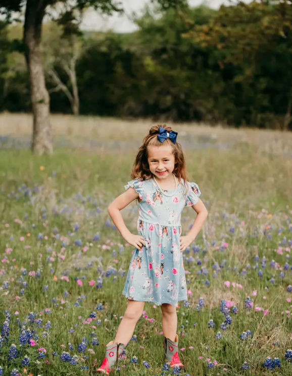 Blue Horse Floral Dress