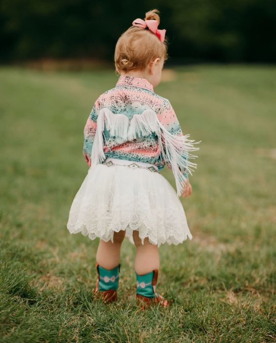 Pastel Paisley Fringe Pearl Snap Onesie