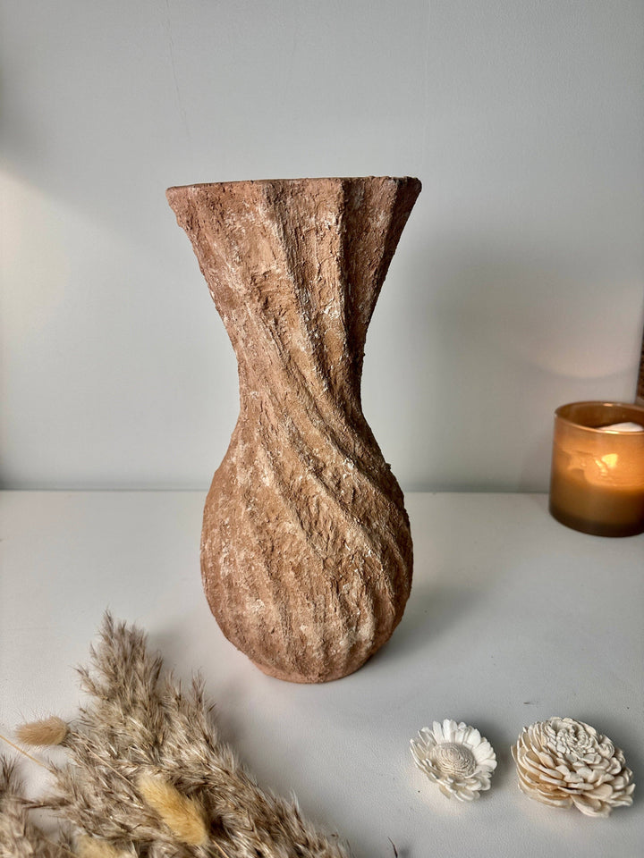 Twisted Ceramic Vase 12" tall Terracotta Brown