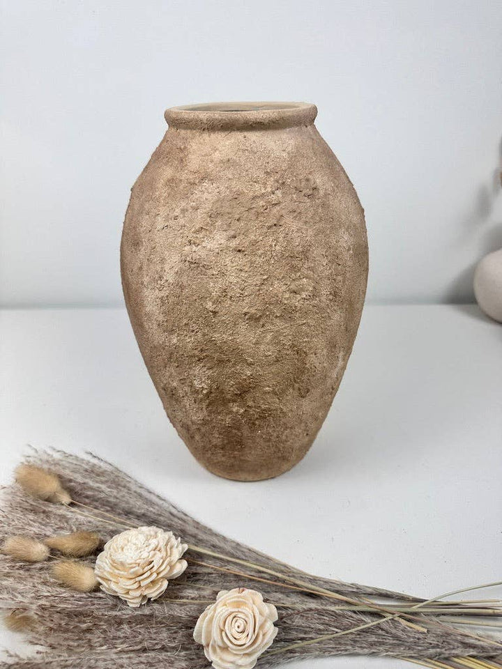 Rustic Hand-Painted Textured Vase 14" - Earth Brown
