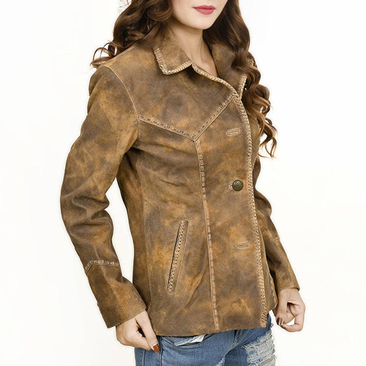 LC-ADJKT037 Genuine Vintage Leather Women Shirt Jacket Dress