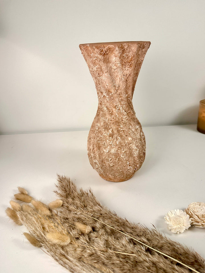 Twisted Ceramic Vase 12" tall Terracotta Brown