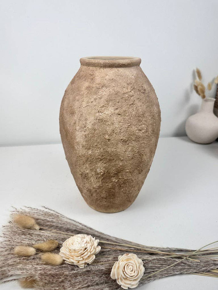 Rustic Hand-Painted Textured Vase 14" - Earth Brown