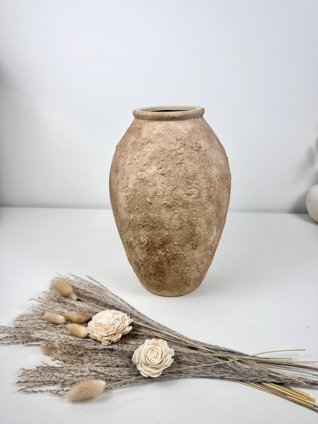 Rustic Hand-Painted Textured Vase 14" - Earth Brown