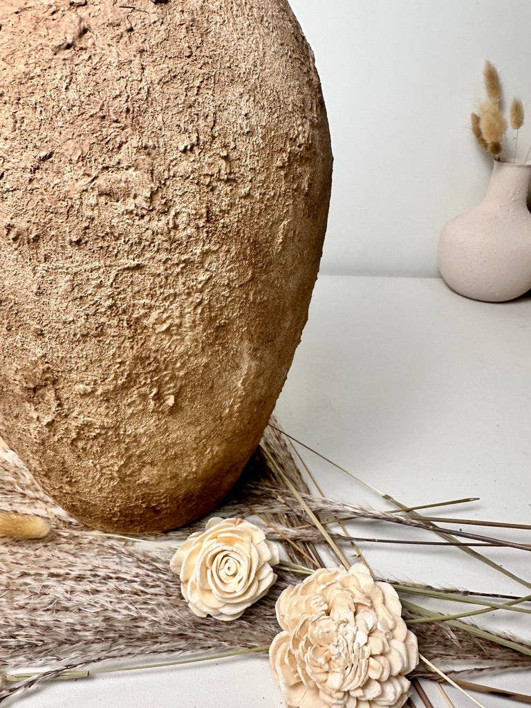 Rustic Hand-Painted Textured Vase 14" - Earth Brown