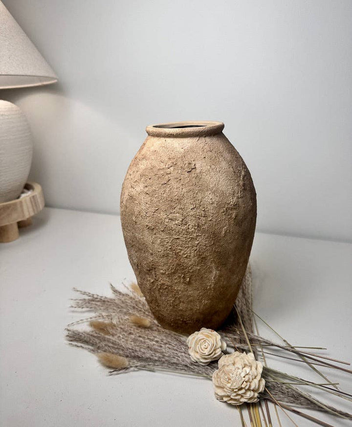 Rustic Hand-Painted Textured Vase 14" - Earth Brown