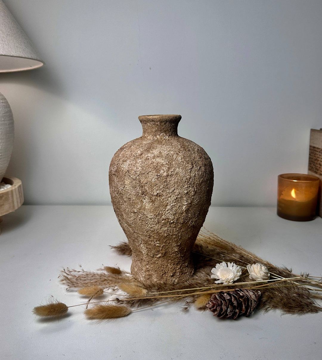 Rustic Earth Brown Textured Ceramic Vase 10" tall