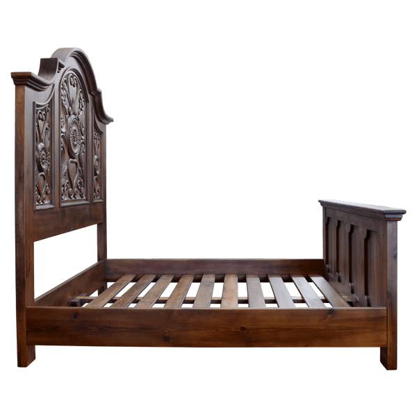 Exquisite Handcrafted Bed with Carved Floral Design and Staggered Molding