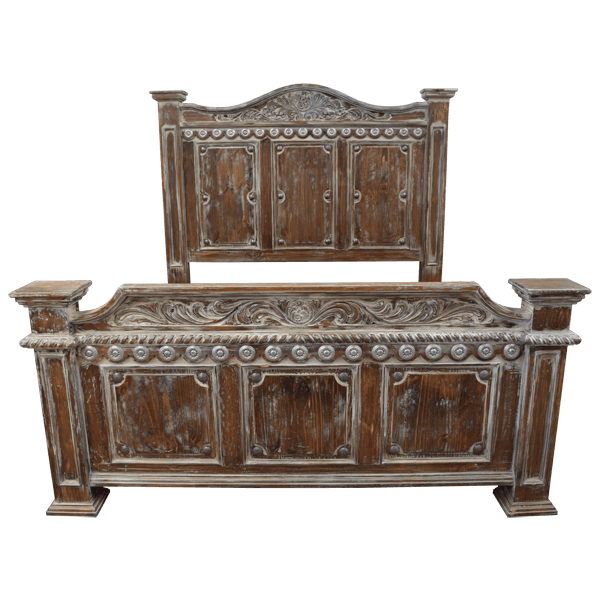 Rustic Handcarved Western Style Bed