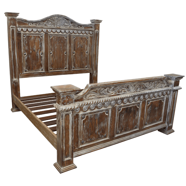 Rustic Handcarved Western Style Bed