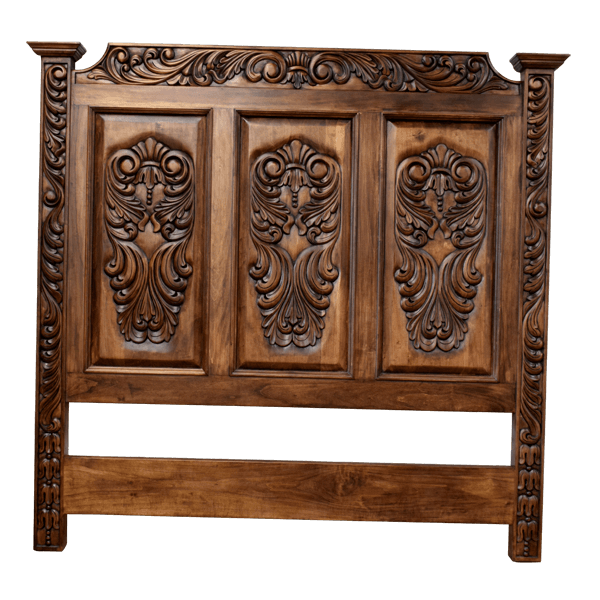 Custom Handcrafted Headboard with Exquisite Hand Carved Floral and Scroll Designs