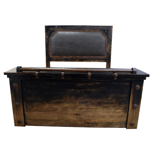 Custom Handcrafted Western Style Bed with Full Grain Leather and Iron Concho Accents