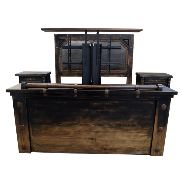 Custom Handcrafted Western Style Bed with Full Grain Leather and Iron Concho Accents