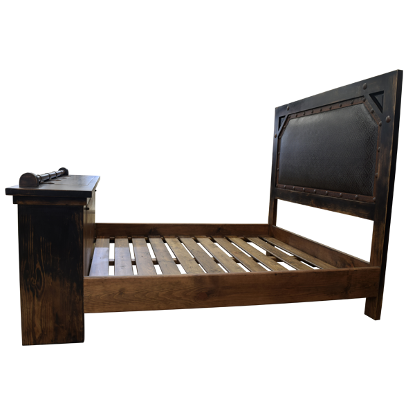 Custom Handcrafted Western Style Bed with Full Grain Leather and Iron Concho Accents