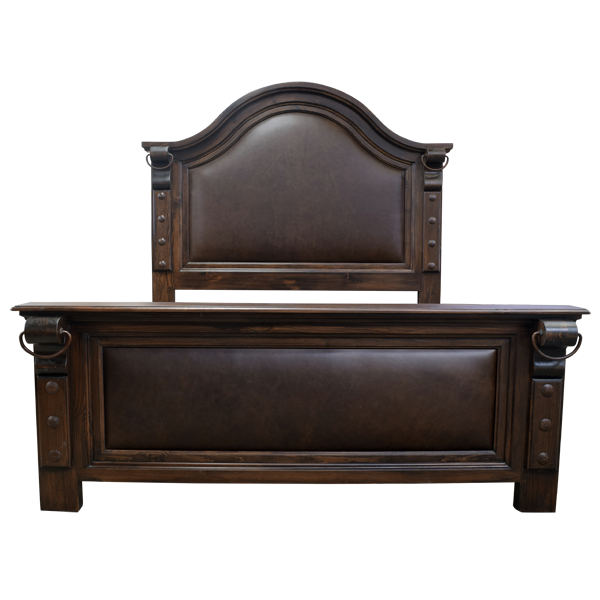 Custom Handcrafted Spanish Colonial Bed with Full Grain Leather Upholstery and Iron Accents