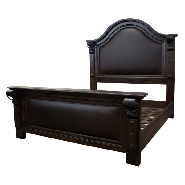 Custom Handcrafted Spanish Colonial Bed with Full Grain Leather Upholstery and Iron Accents