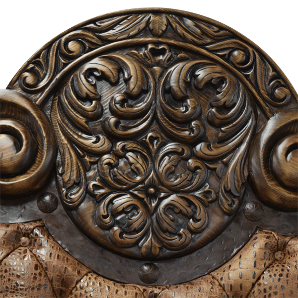 Custom Spanish Colonial Headboard with Brown Full Grain Leather and Hand Forged Iron Accents