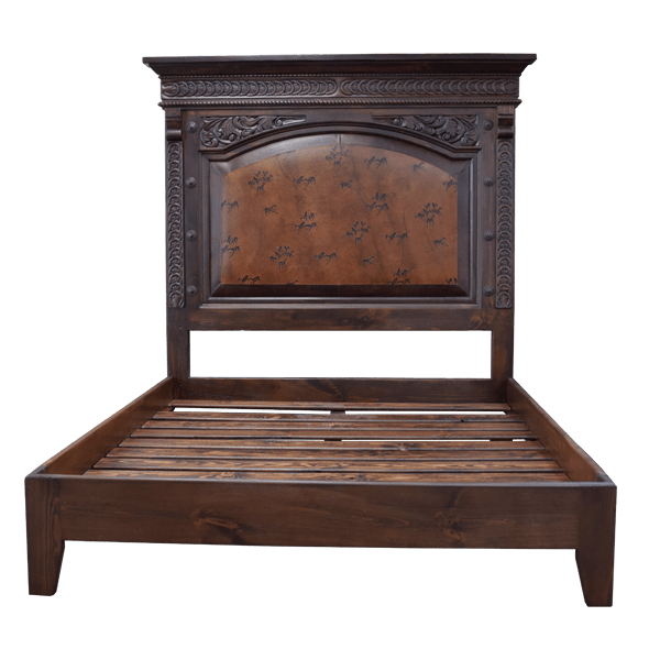 Custom Handcrafted Western Style Headboard with Full Grain Leather and Hand Carved Horseshoe Designs