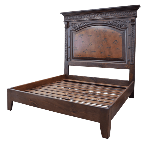Custom Handcrafted Western Style Headboard with Full Grain Leather and Hand Carved Horseshoe Designs