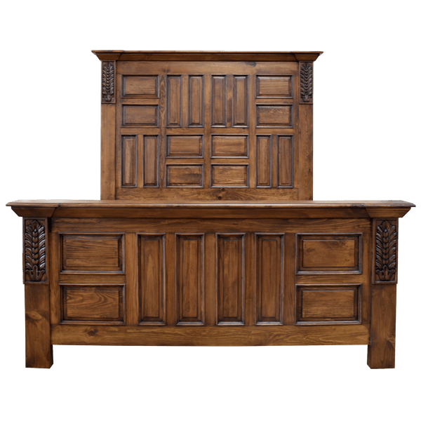 Timeless Handcrafted Western Style Bed with Classic Crown Molding and Hand Carved Floral Details
