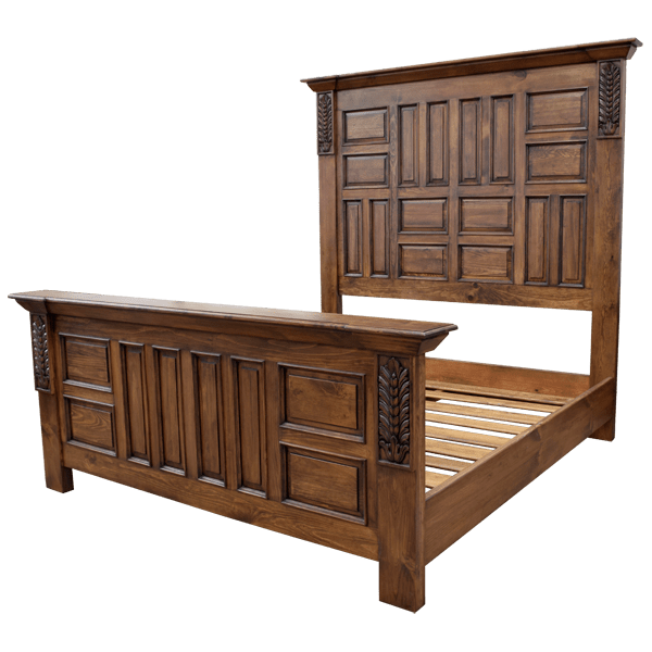 Timeless Handcrafted Western Style Bed with Classic Crown Molding and Hand Carved Floral Details