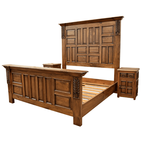 Timeless Handcrafted Western Style Bed with Classic Crown Molding and Hand Carved Floral Details