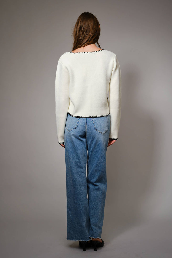 91601J Embroidered Front Tie Long Sleeve Cardigan