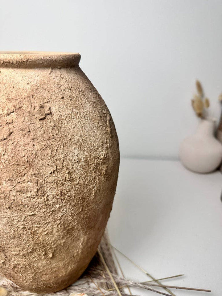 Rustic Hand-Painted Textured Vase 14" - Earth Brown