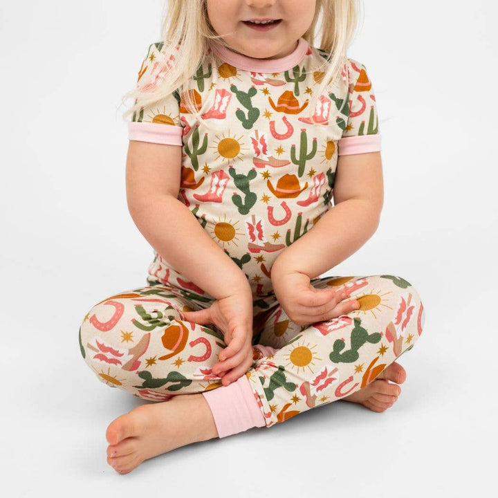 Hey Y'all Western Bamboo Short Sleeve Kids Pajama Pants Set