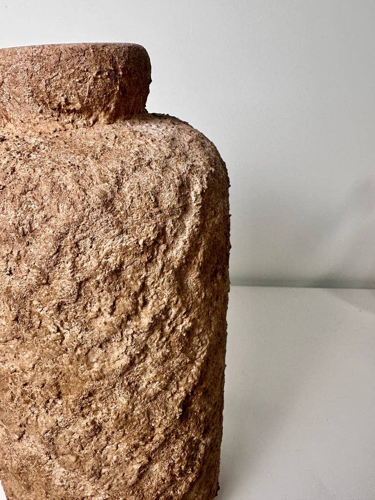 Rustic Minimalist Textured Hand-Painted Ceramic Vase 12" - Espresso Brown