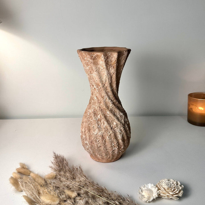 Twisted Ceramic Vase 12" tall Terracotta Brown