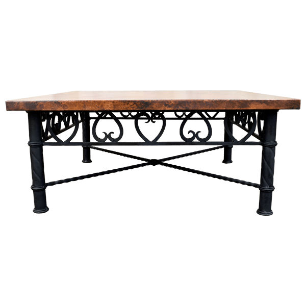 Handcrafted Western Style Coffee Table with Hand Hammered Copper Top