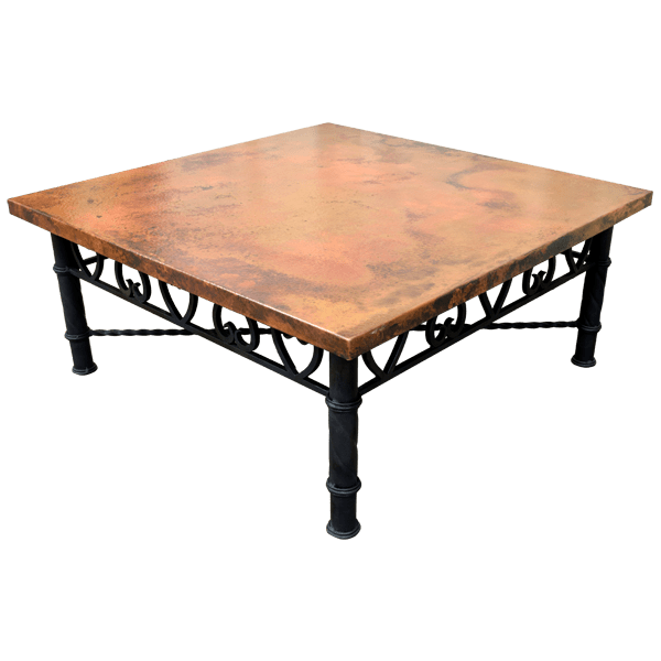 Handcrafted Western Style Coffee Table with Hand Hammered Copper Top