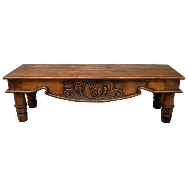 Handcrafted Western Style Coffee Table with Hand Carved Floral Designs