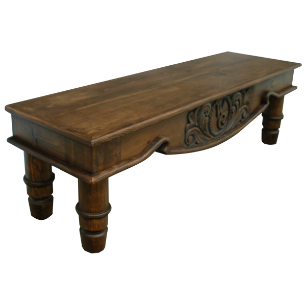 Handcrafted Western Style Coffee Table with Hand Carved Floral Designs