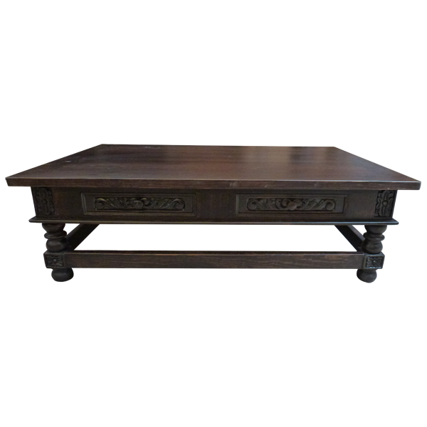 Handcrafted Solid Wood Coffee Table with Hand Carved Floral Designs