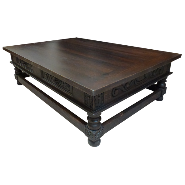 Handcrafted Solid Wood Coffee Table with Hand Carved Floral Designs