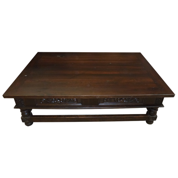 Handcrafted Solid Wood Coffee Table with Hand Carved Floral Designs