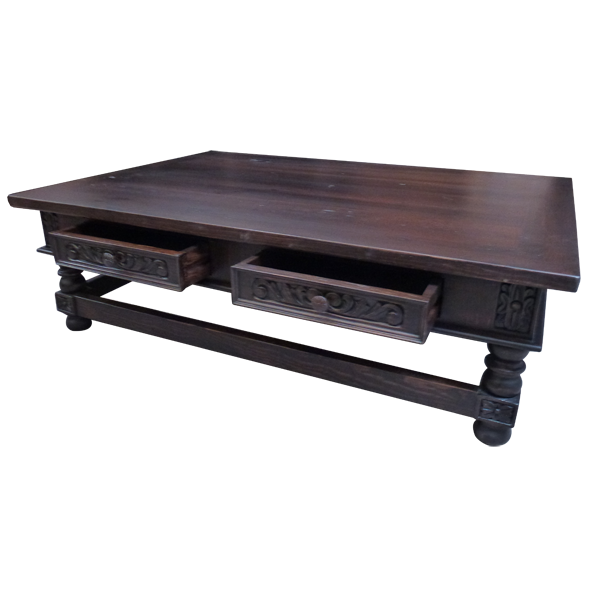 Handcrafted Solid Wood Coffee Table with Hand Carved Floral Designs
