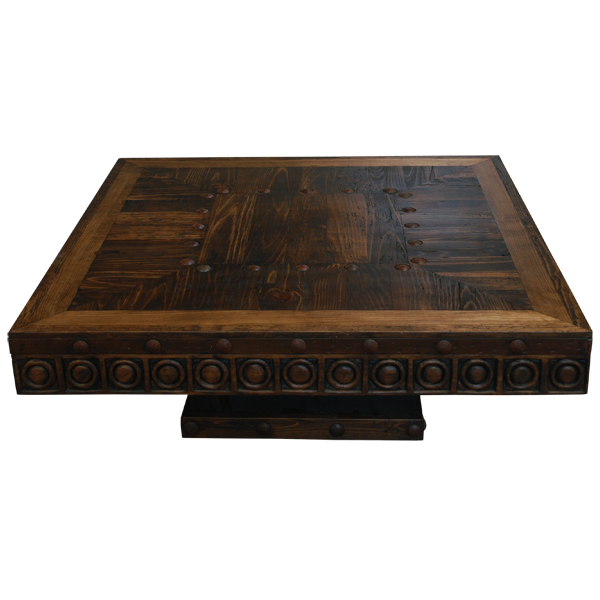 Handcrafted Western Style Coffee Table with Hand Carved and Hand Forged Iron Designs