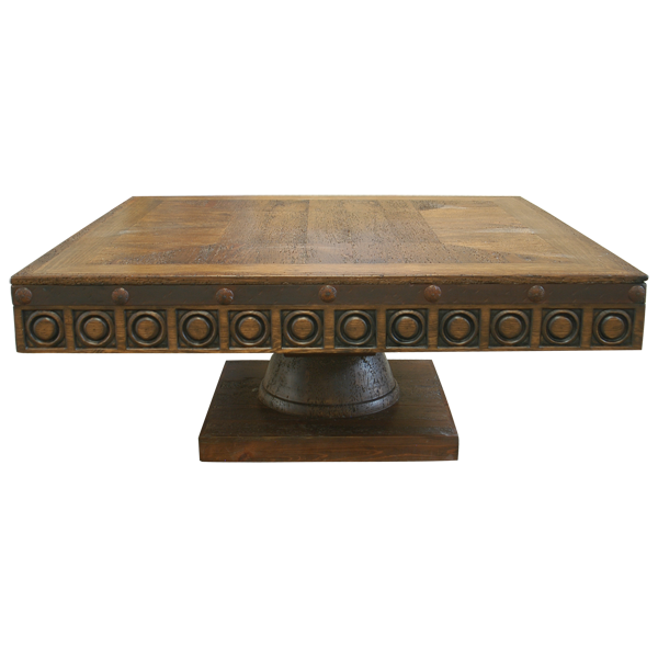 Spanish Colonial Handcrafted Coffee Table with Hand Forged Iron and Carved Details
