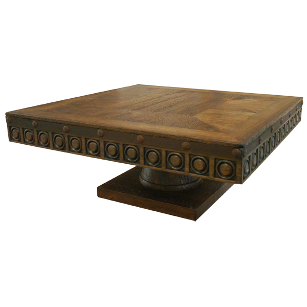 Spanish Colonial Handcrafted Coffee Table with Hand Forged Iron and Carved Details