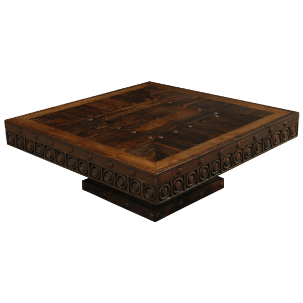 Handcrafted Western Style Coffee Table with Hand Carved and Hand Forged Iron Designs