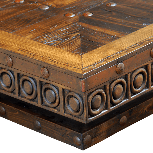 Handcrafted Western Style Coffee Table with Hand Carved and Hand Forged Iron Designs