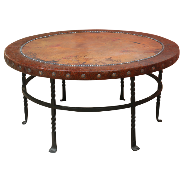 Handcrafted Copper and Leather Coffee Table
