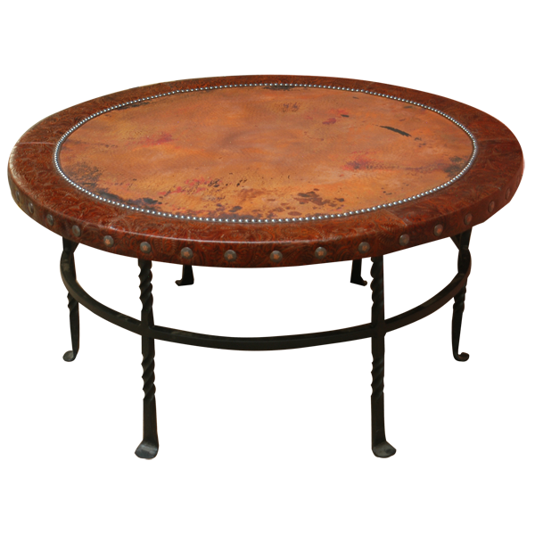 Handcrafted Copper and Leather Coffee Table
