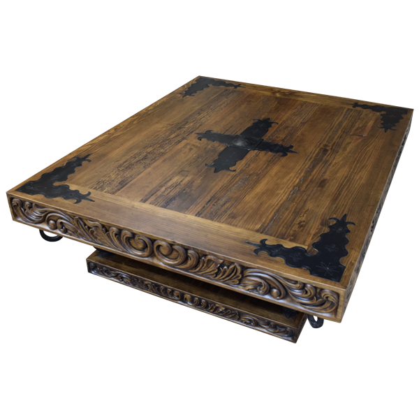 Spanish Colonial Splendor: Handcrafted Western Style Coffee Table with Iron Accents