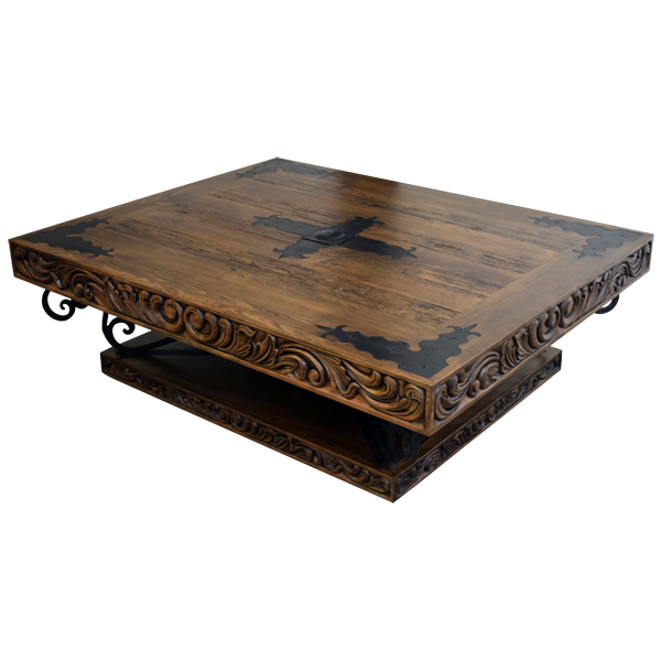 Spanish Colonial Splendor: Handcrafted Western Style Coffee Table with Iron Accents