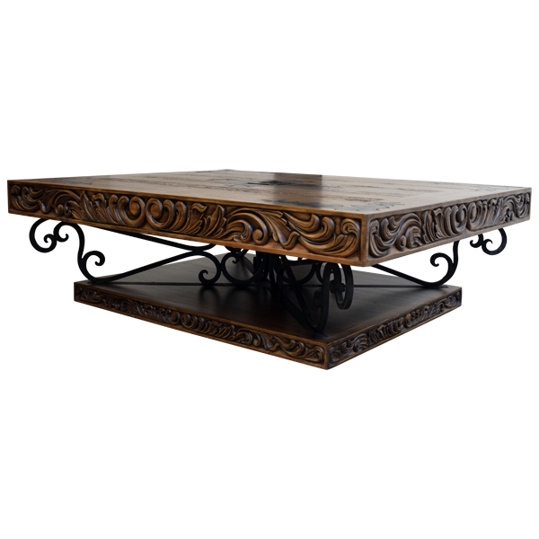 Spanish Colonial Splendor: Handcrafted Western Style Coffee Table with Iron Accents